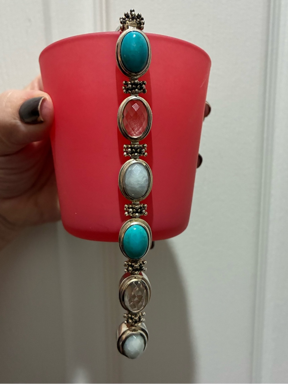 Michael Dawkins Turquoise, Moonstone and White Topaz Sterling Bracelet